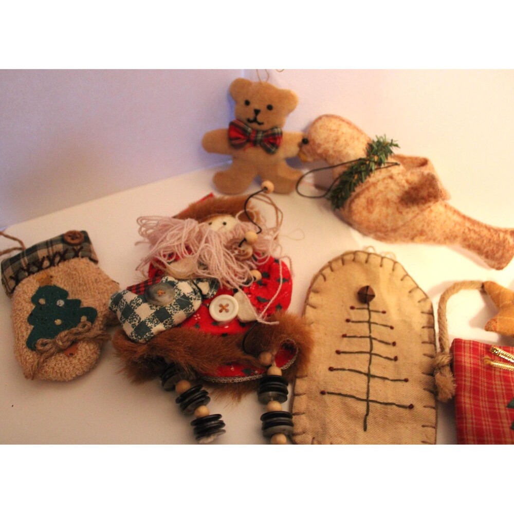 Lot of 7 Country Christmas Ornaments – Folk Art & Homespun Charm